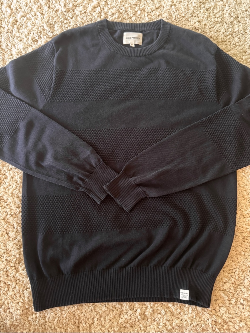 Norse Projects Navy Textured Crewneck Sweater